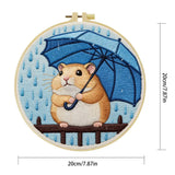 Rainy Day Hamster Embroidery Kit – Cute Umbrella Hamster DIY Hand Embroidery Set ☔🐹💙
