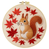 Autumn Squirrel Embroidery Kit – Cute Woodland Maple Leaf Design