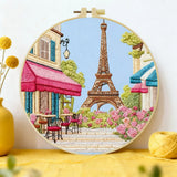 Paris Eiffel Tower Punch Needle Wall Art – Handmade Embroidery Hoop Decor for Nursery & Cozy Rooms
