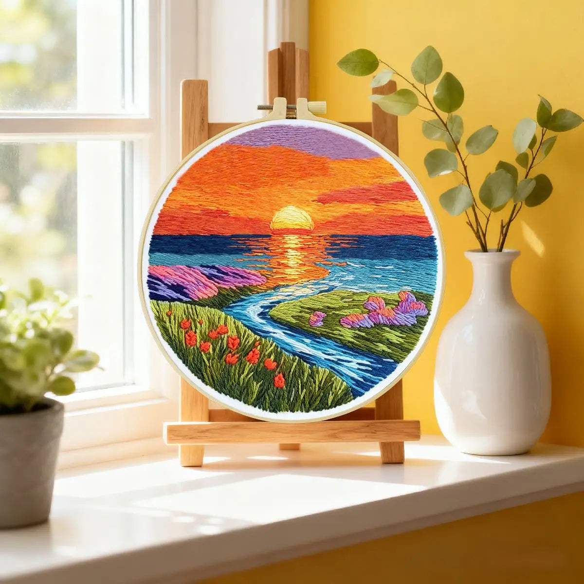 Vibrant Sunset Meadow Embroidery Kit