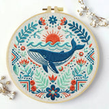 Folk Art Whale & Ocean Floral Embroidery Kit