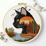 Black Cat Sunset Embroidery Kit