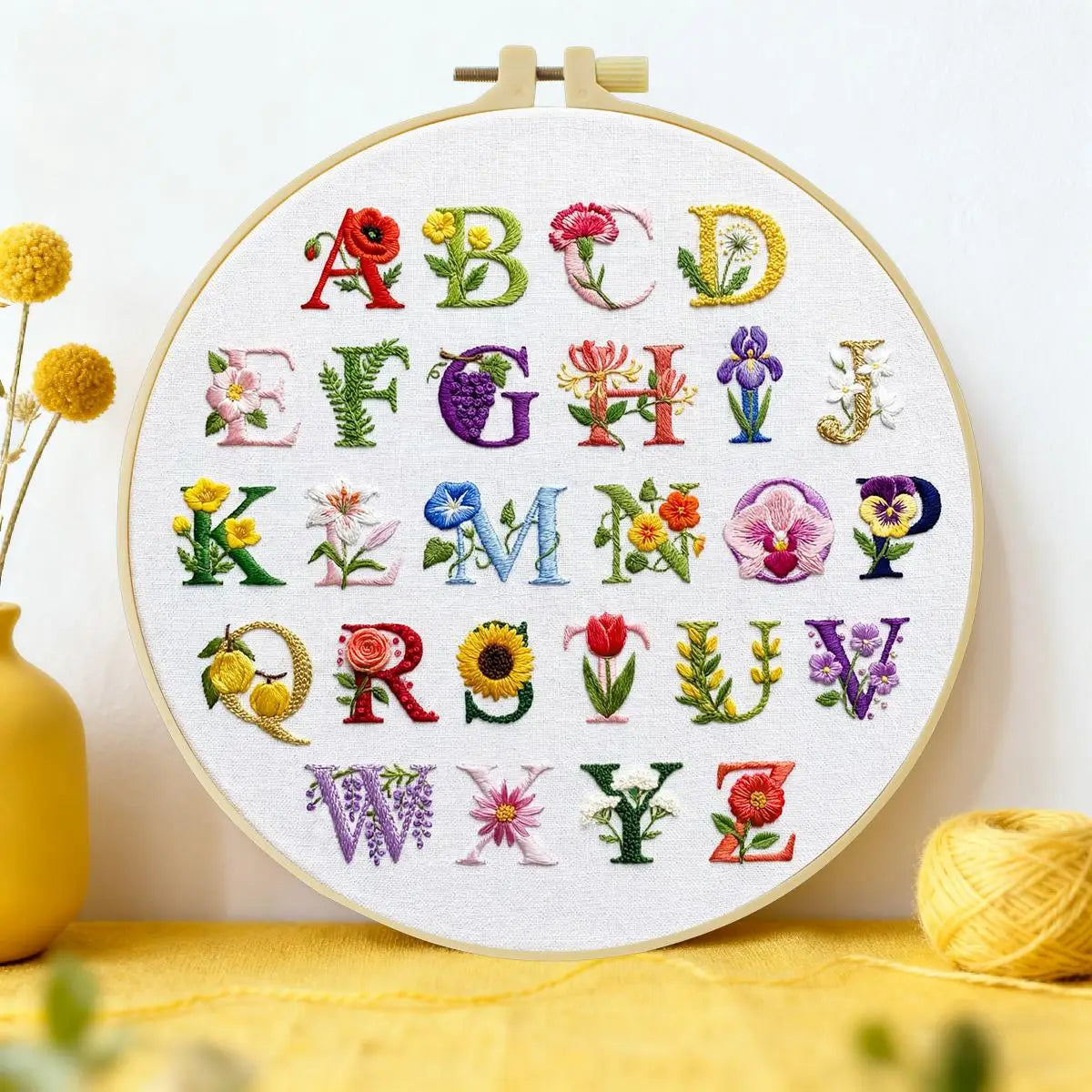 Floral Alphabet Embroidery Sampler Kit