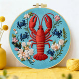 Lobster & Blue Crabs Embroidery Kit – Colorful Coastal Floral Design