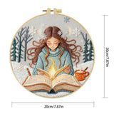 Winter Girl Reading Embroidery Starter Kit DIY – Beginner Cozy Book-Themed Hand Embroidery Kit