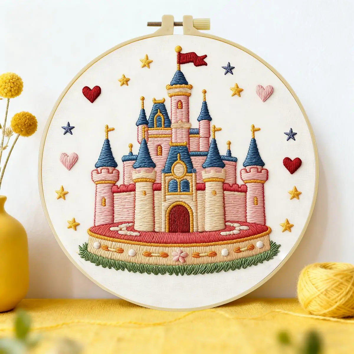 Fairytale Princess Castle Embroidery Kit – Magical Kingdom DIY Hand Embroidery Hoop Art Set