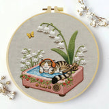 Cozy Cat & Lily of the Valley Embroidery Kit
