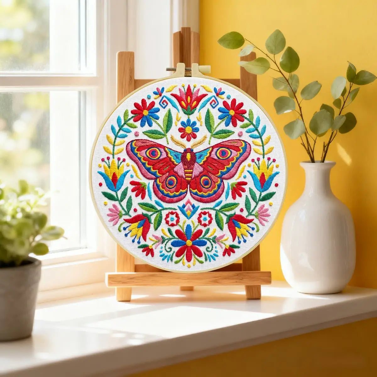 Colorful Folk Moth & Floral Embroidery Kit