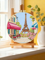 Paris Eiffel Tower Punch Needle Wall Art – Handmade Embroidery Hoop Decor for Nursery & Cozy Rooms