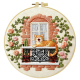 Sleepy Balcony Cat Embroidery Kit