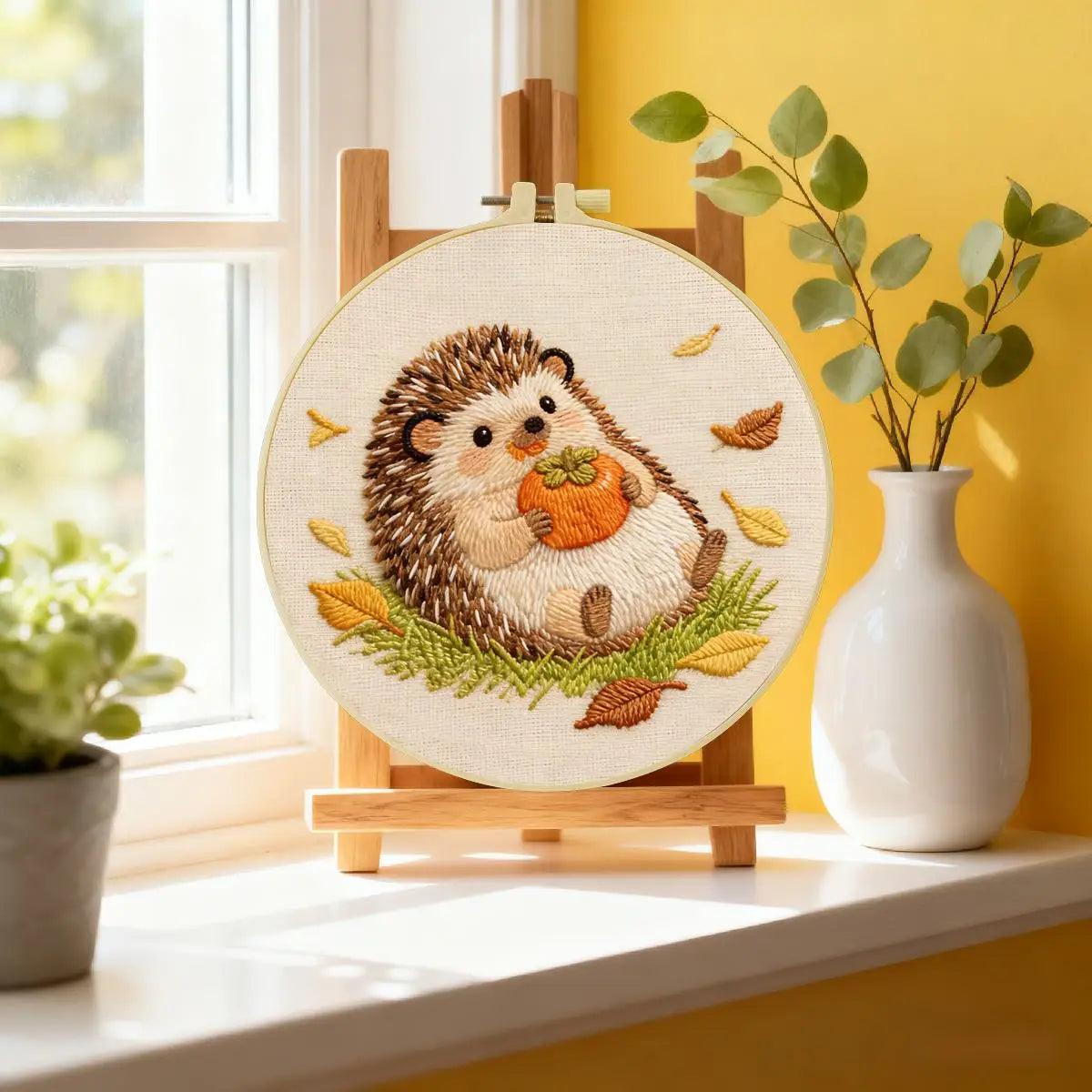 Cute Autumn Hedgehog & Pumpkin Embroidery Kit