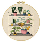 Indoor Plant Shelf Embroidery Kit – Cozy Houseplants DIY Hand Embroidery Hoop Art Set