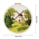 Countryside Windmill Embroidery Kit – Peaceful Green Landscape DIY Hand Embroidery Set