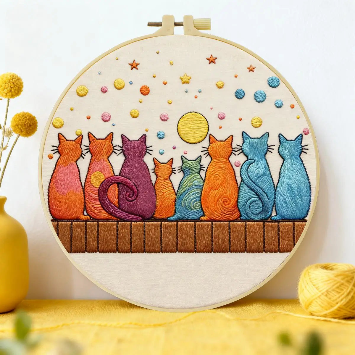 Moonlit Cat Gathering Embroidery Kit 🐈🌙✨