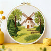 Countryside Windmill Embroidery Kit – Peaceful Green Landscape DIY Hand Embroidery Set