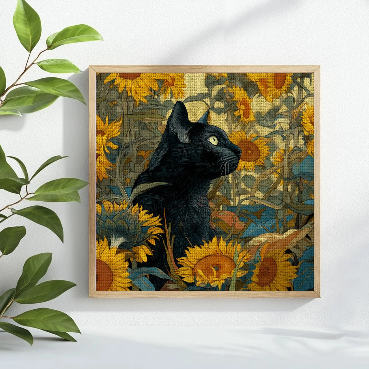 Midnight Cat in a Sunflower Garden Cross Stitch Kit 🌻🐈‍⬛