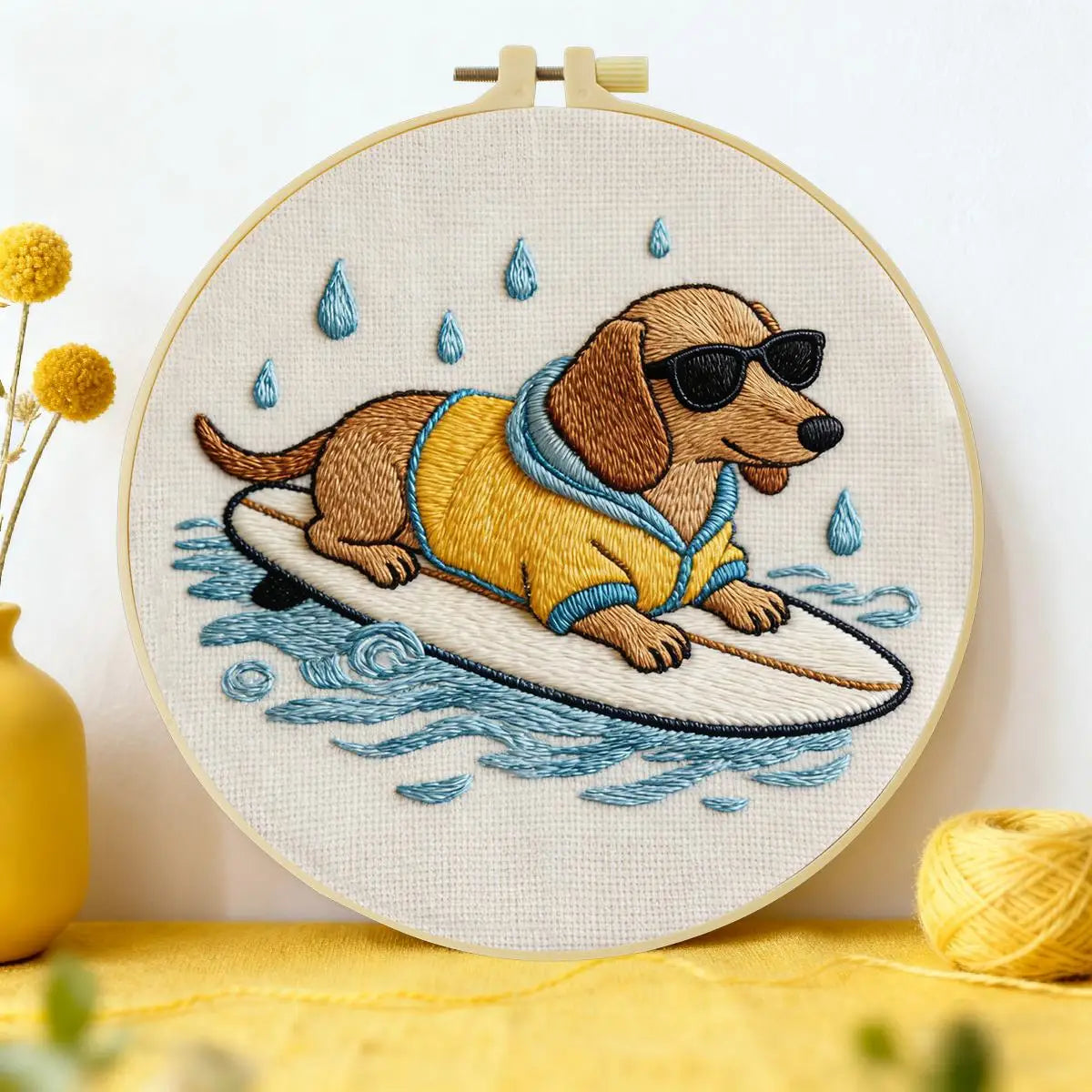 Surfing Dachshund Embroidery Kit