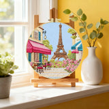 Paris Eiffel Tower Punch Needle Wall Art – Handmade Embroidery Hoop Decor for Nursery & Cozy Rooms