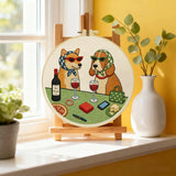 Wine & Whiskers Embroidery Kit – Stylish Dog Friends DIY Hand Embroidery Set 🍷🐶✨