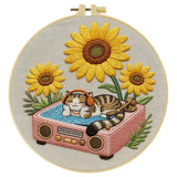 Sunflower DJ Cat Embroidery Kit