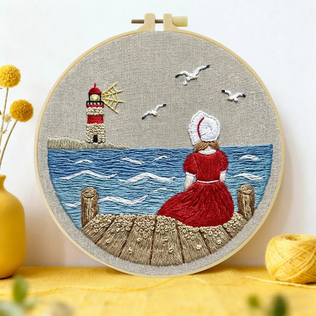 Seaside Lighthouse Daydream Embroidery Kit 🌊⚓❤️