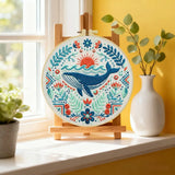 Folk Art Whale & Ocean Floral Embroidery Kit