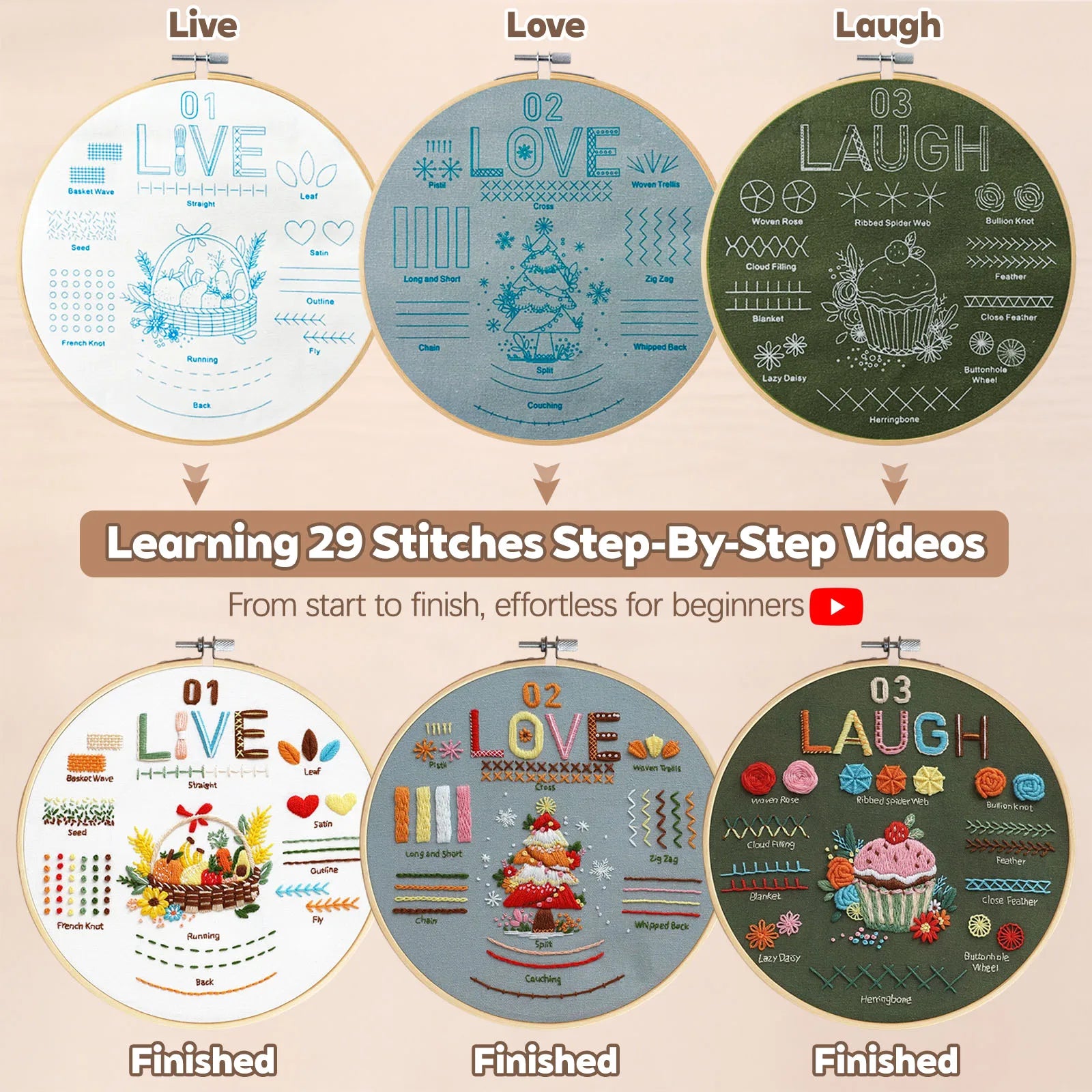 Love, Laugh & Live Beginner Embroidery Kit