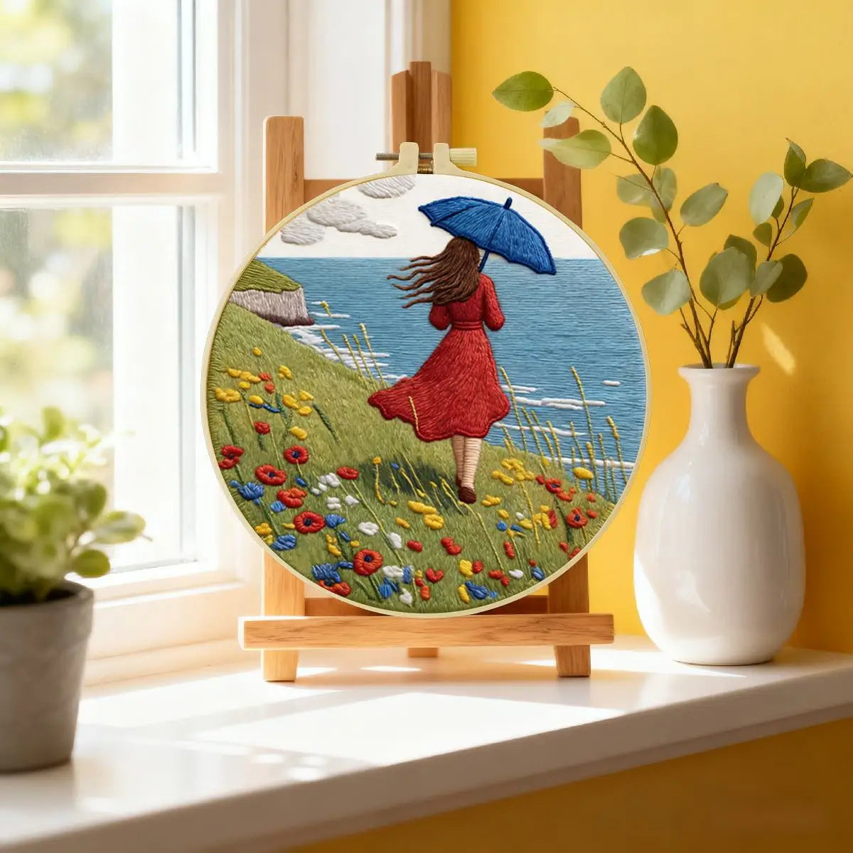 Seaside Breeze Embroidery Kit 🌊☂️🌼