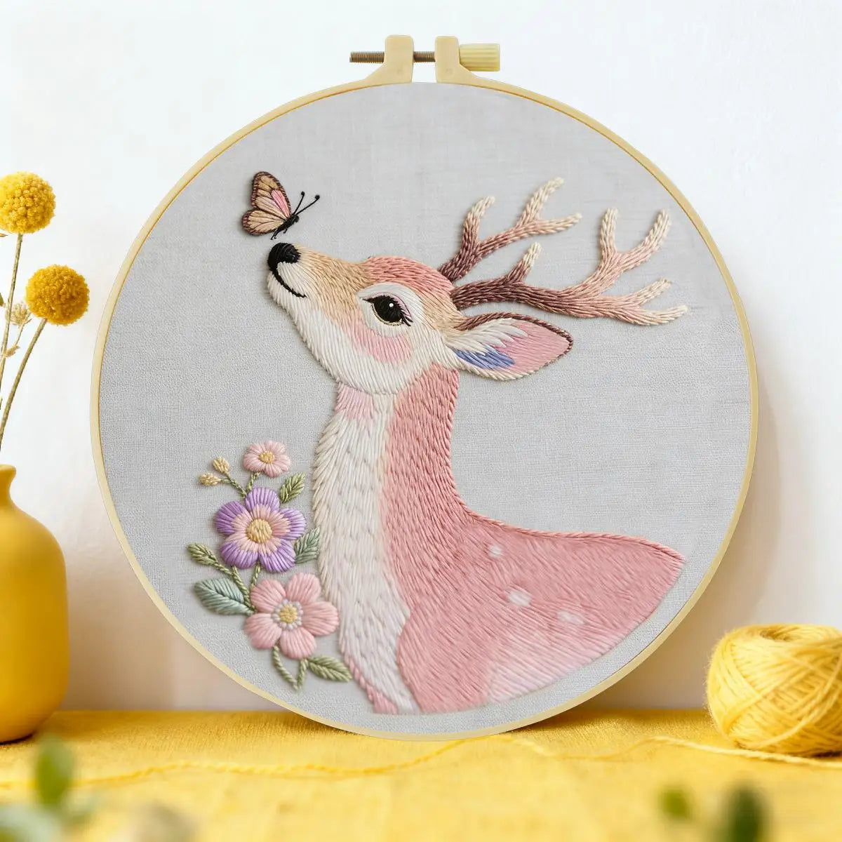 Pink Deer & Butterfly Embroidery Kit