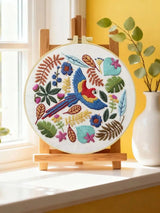 Tropical Macaw Embroidery Kit – Colorful Parrot DIY Hand Embroidery Hoop Art Set