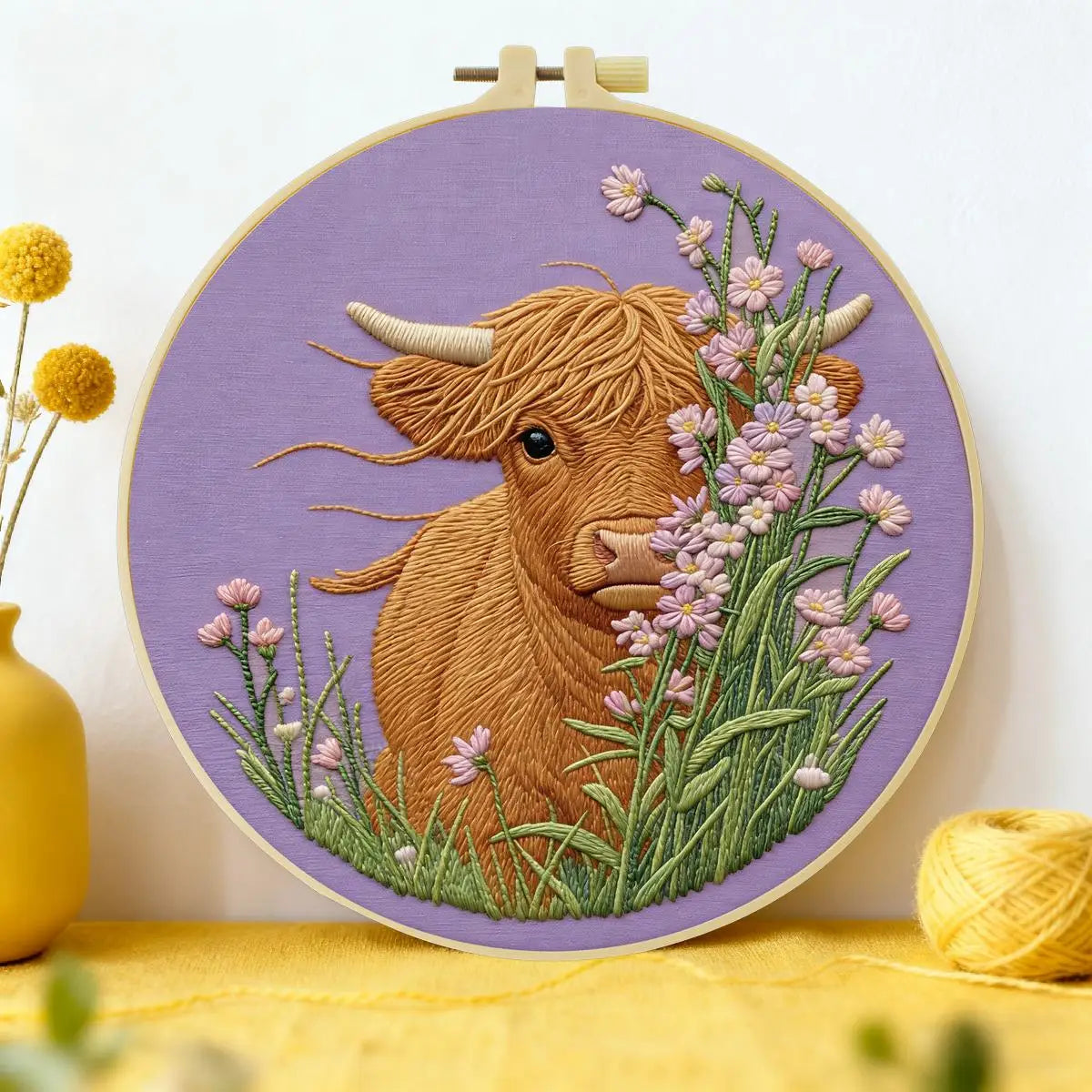 Highland Cow & Wildflowers Embroidery Kit