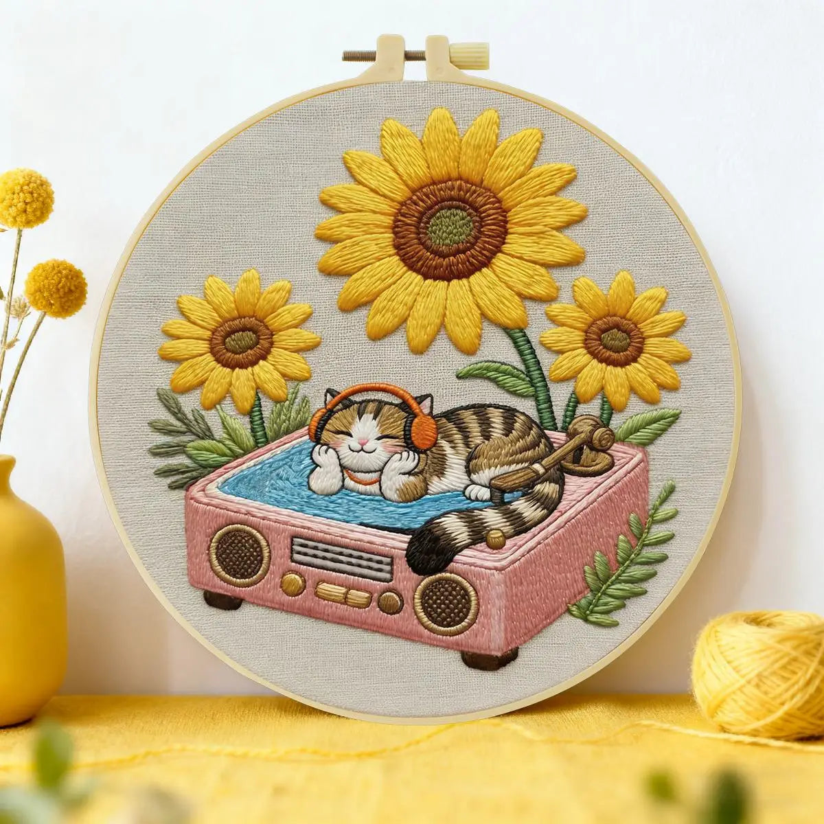 Sunflower DJ Cat Embroidery Kit
