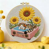 Sunflower DJ Cat Embroidery Kit