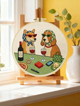 Wine & Whiskers Embroidery Kit – Stylish Dog Friends DIY Hand Embroidery Set 🍷🐶✨