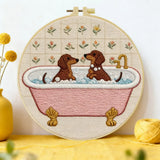 Dachshund Bath Time Embroidery Kit – Cute Sausage Dog DIY Hand Embroidery Hoop Art Set 🛁🐾
