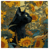 Midnight Cat in a Sunflower Garden Cross Stitch Kit 🌻🐈‍⬛