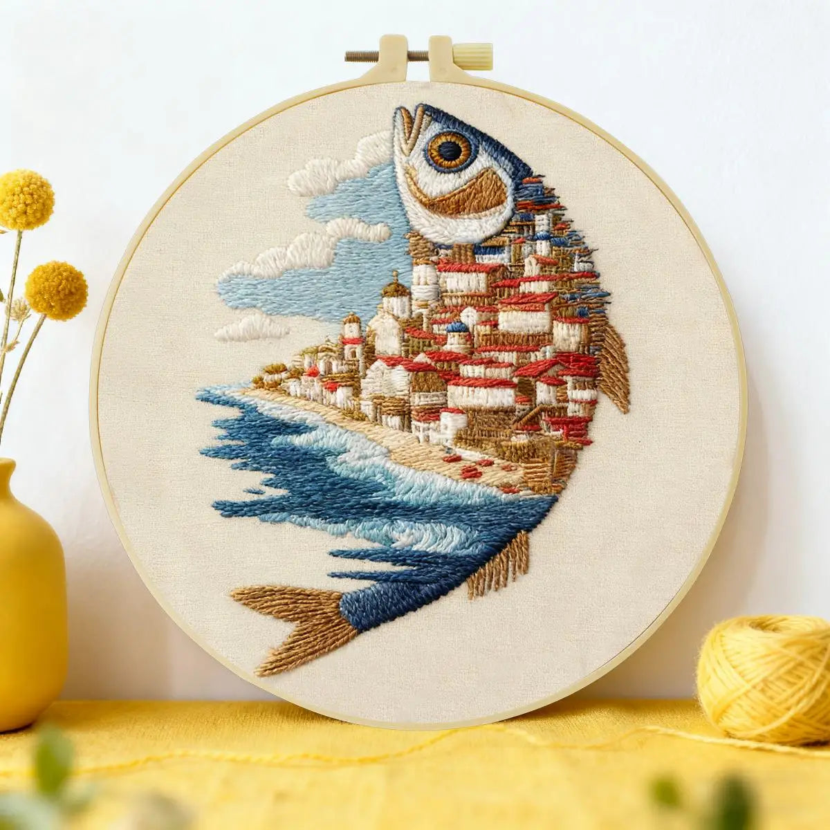Coastal Village Fish Embroidery Kit