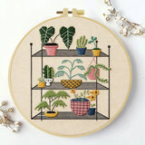 Indoor Plant Shelf Embroidery Kit – Cozy Houseplants DIY Hand Embroidery Hoop Art Set