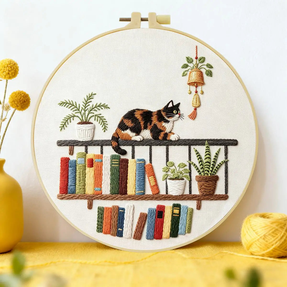 Book Nook Cat Embroidery Kit