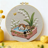 Cozy Cat & Lily of the Valley Embroidery Kit