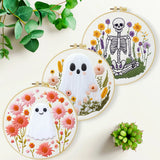 Floral Ghosts & Skeleton Embroidery Kit – 3 Designs