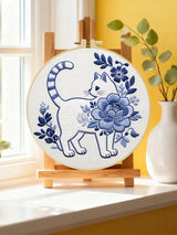 Blue Blossom Cat Embroidery Kit
