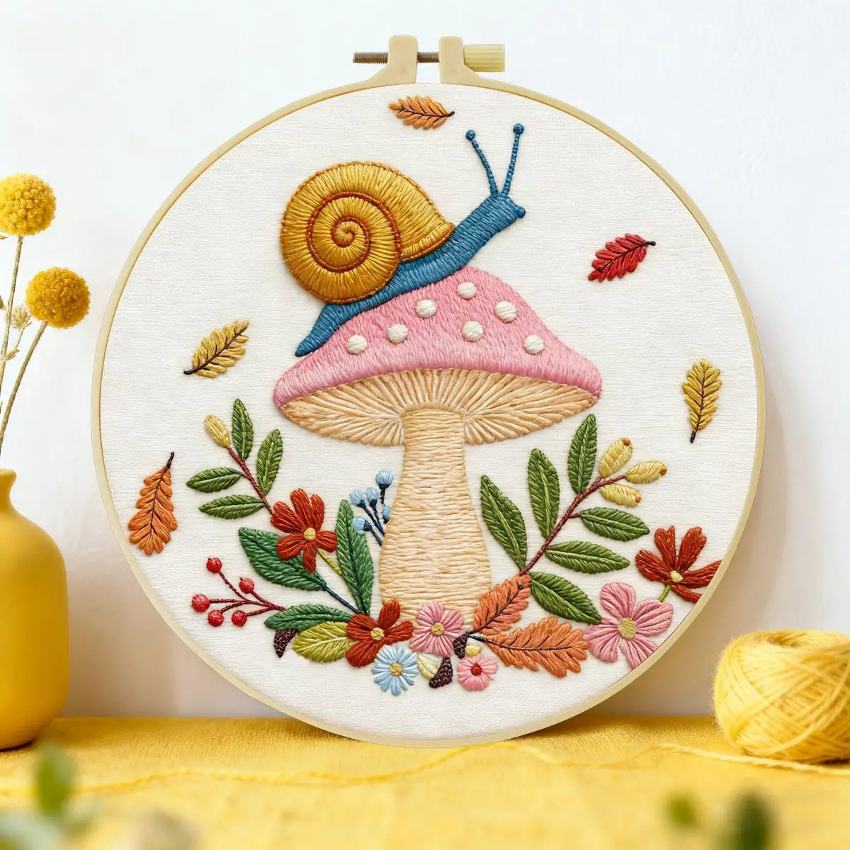 Whimsical Snail & Mushroom Embroidery Kit 🍄🐌
