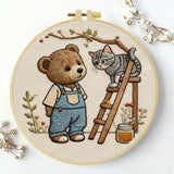 Bear & Kitten Friends Embroidery Kit – Whimsical Woodland DIY Hand Embroidery Set 🧸🐱🌿