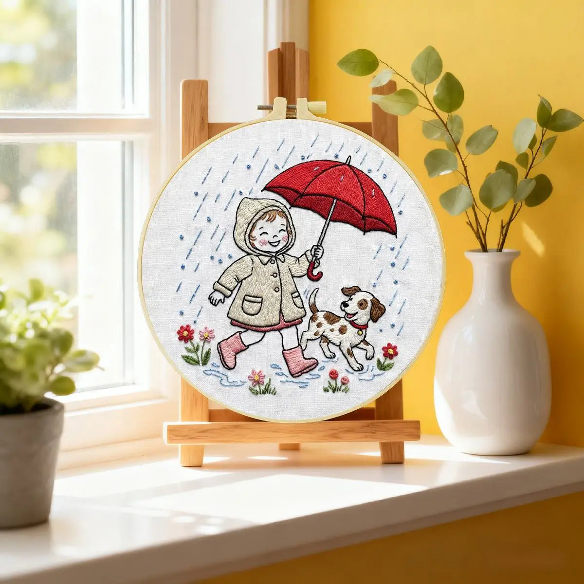 Rainy Day Puppy Walk Embroidery Kit ☔🐶❤