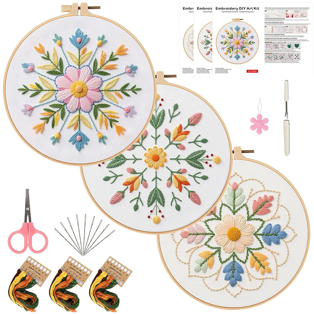 3-Piece Beginner Floral Embroidery Kit Set