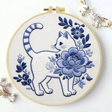 Blue Blossom Cat Embroidery Kit
