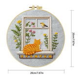 Window Cat Embroidery Kit – Cozy Birdwatching Kitty DIY Hand Embroidery Hoop Art Set