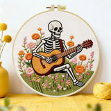 Skeleton Guitarist Embroidery Kit – Floral Music & Wildflower Design