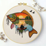 Sunset Fisherman Fish Embroidery Kit